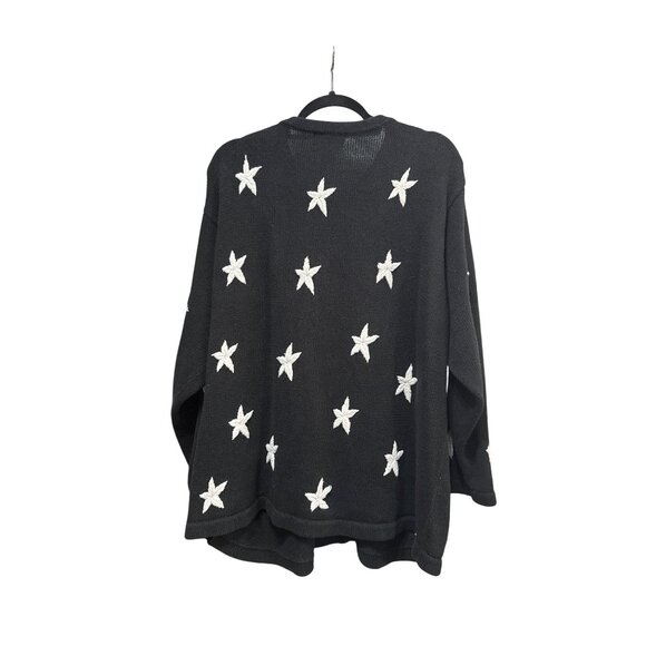 The Quacker Factory Star-Embroidered Black Cardigan Sweater Size 2X - Picture 3 of 6